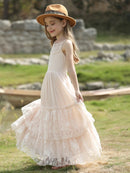 Girls Bohemia Lace Design Backless Chiffon Long Dresses childrensterritory