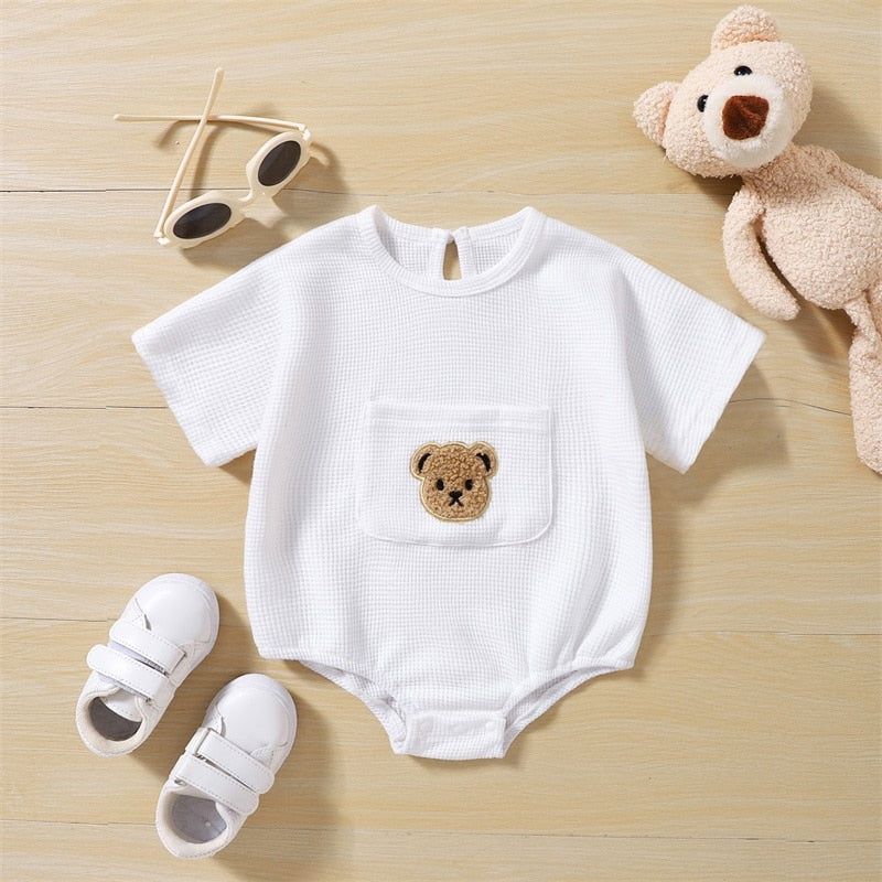 Baby Boys/Girls Bear Embroidery Waffle Bodysuit childrensterritory