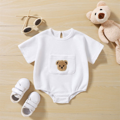Baby Boys/Girls Bear Embroidery Waffle Bodysuit childrensterritory
