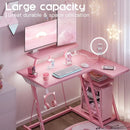 Pink L-shaped Gaming Desk with LED Lights childrensterritory