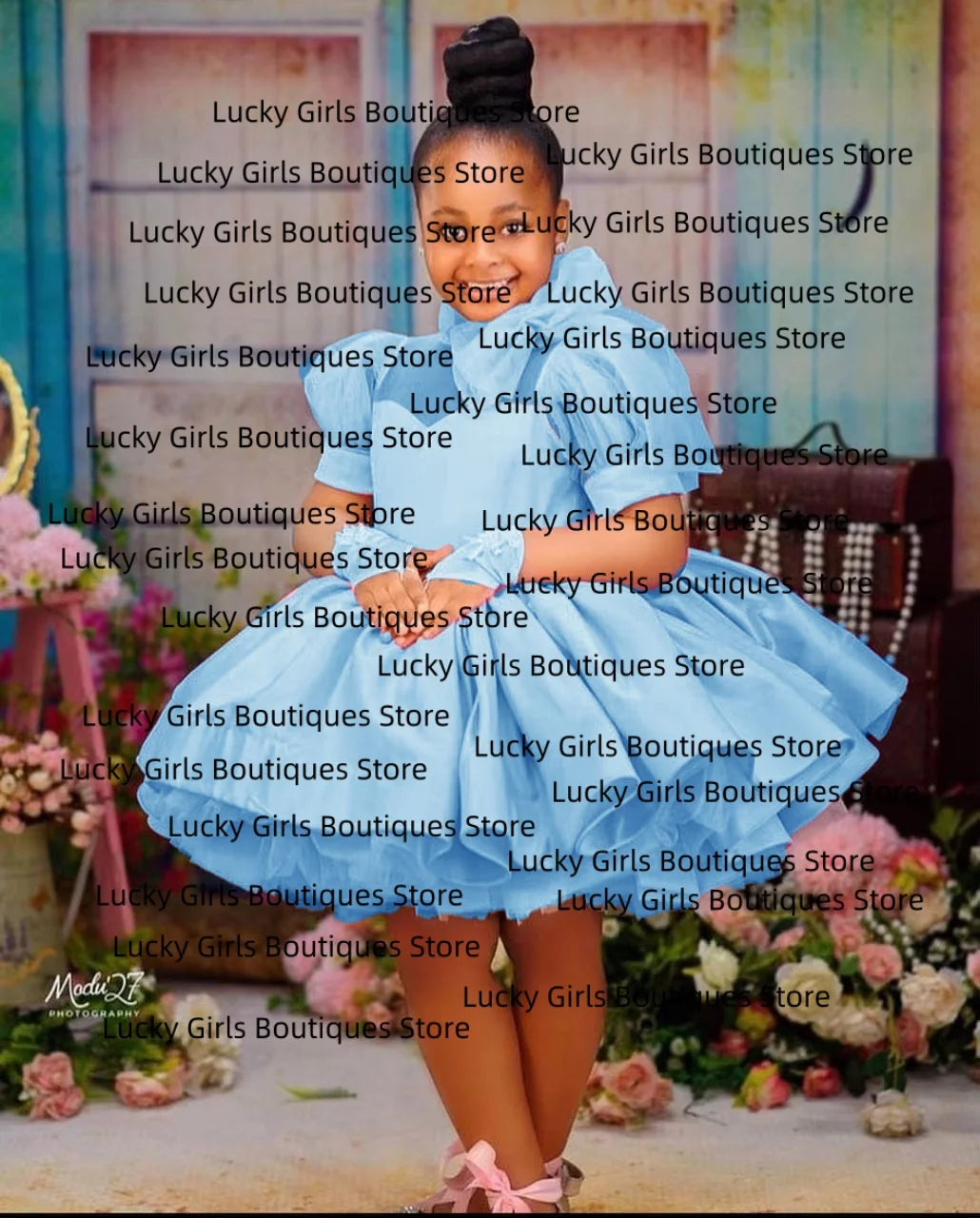 Pink Fluffy Bow Design Birthday Party Dresses For Girls childrensterritory