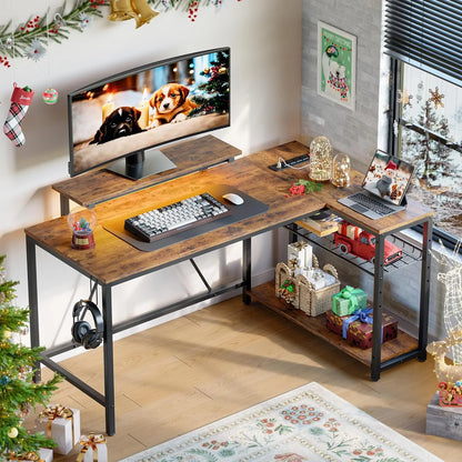Corner Computer Desk with Reversible Storage Shelves childrensterritory