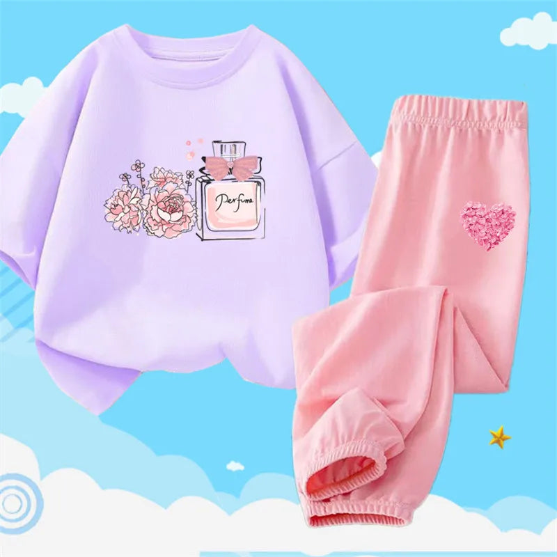 2pcs Kids Girls Cute Cartoon Print T-shirts + Pants Summer Outfit childrensterritory