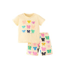 Short Sleeves Butterfly Print 2 Pcs Girls Summer Outfits childrensterritory