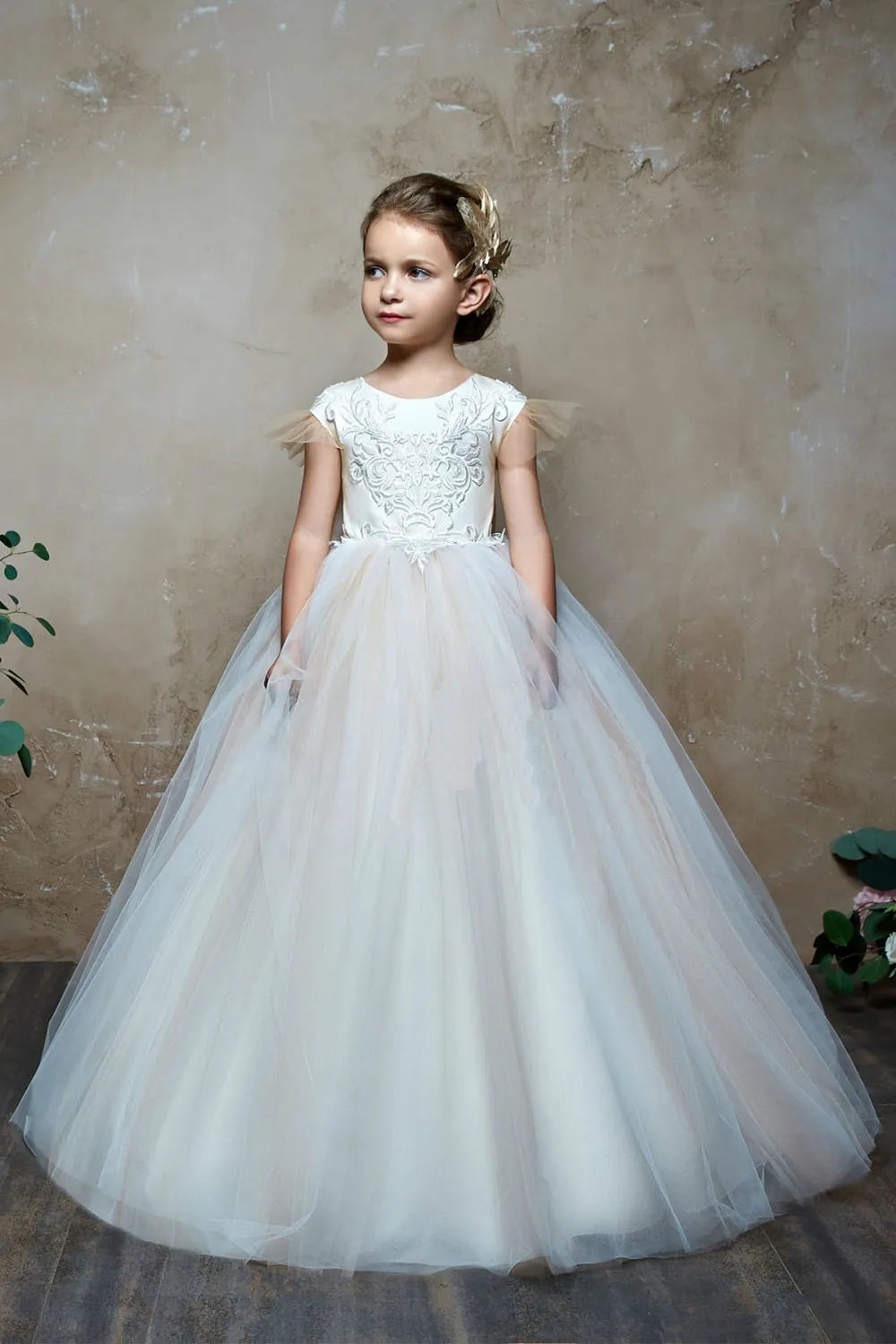 Kids Girl Long Train Floor Length Princess Ball Gown With Bow childrensterritory