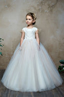 Kids Girl Long Train Floor Length Princess Ball Gown With Bow childrensterritory