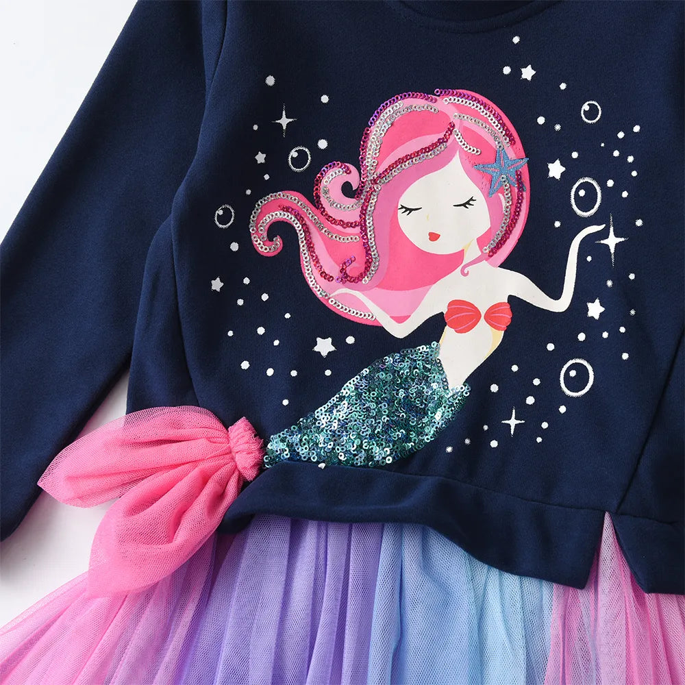 Kids Girls Mermaid Patchwork Sweater Dress childrensterritory