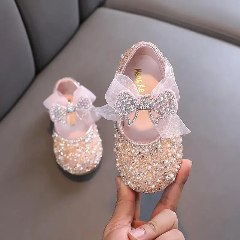 Single Pearl Shallow Kids Girls Bowknot Shoes