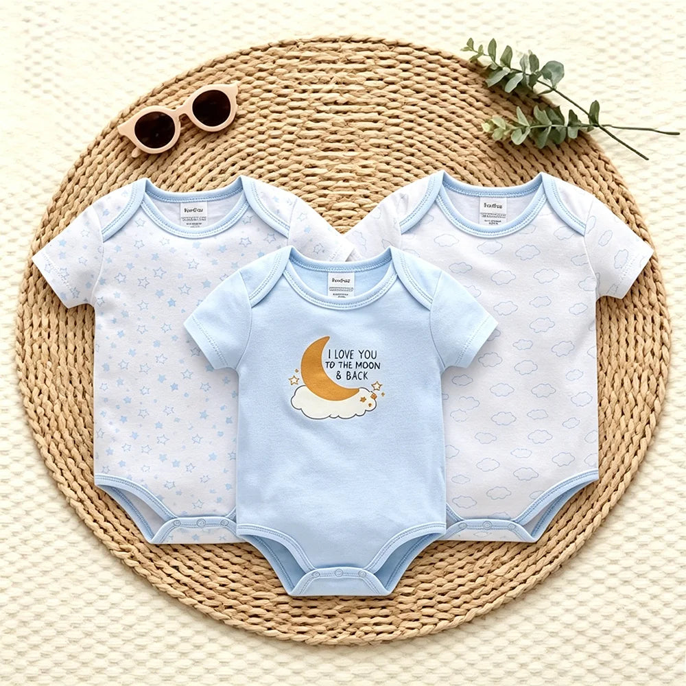 3PCS/Lot Newborn Baby Cartoon Printed Summer Romper