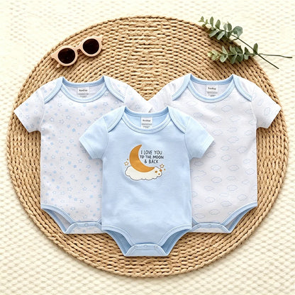 3PCS/Lot Newborn Baby Cartoon Printed Summer Romper