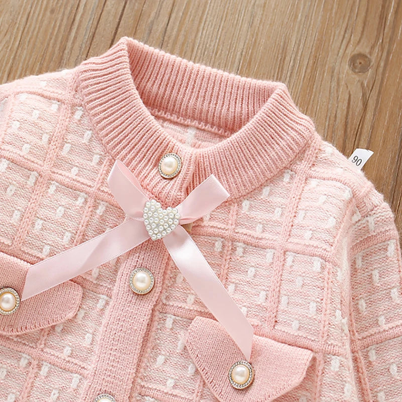 Little Girls Plaid Sweater + Dress Lattice Winter Outfits childrensterritory