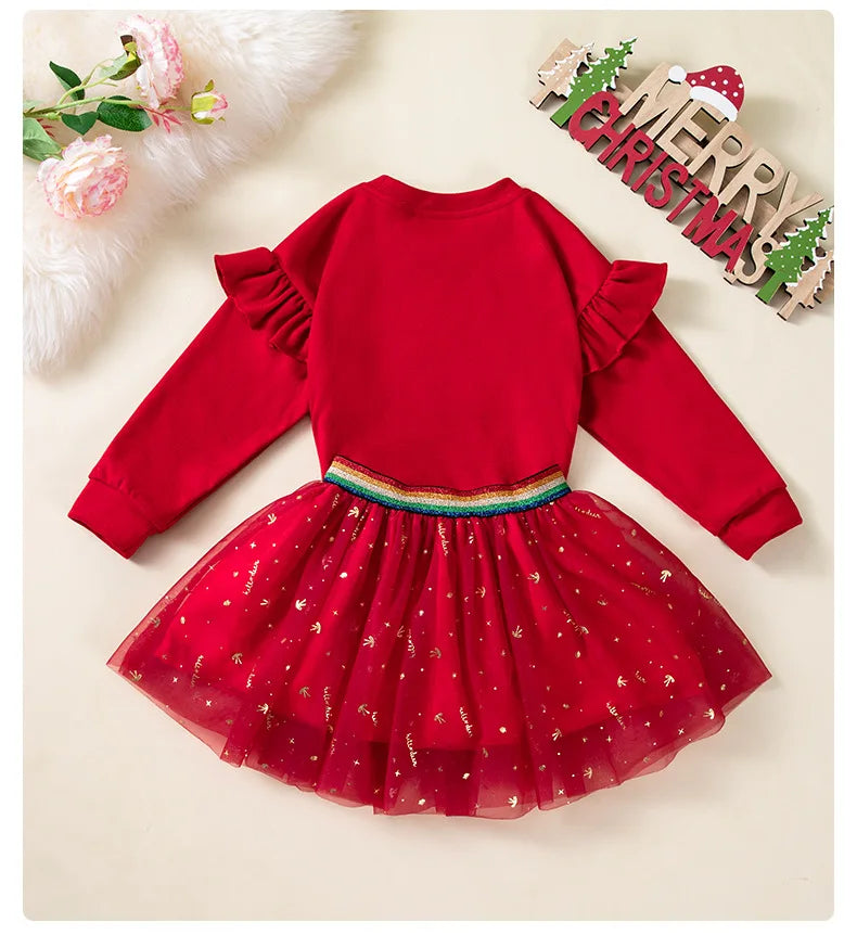 Girls' Long-Sleeved Elegant Christmas Outfit