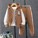 2pcs Hooded Contrasting Kids Fall Tracksuit Set childrensterritory