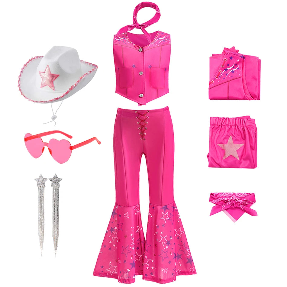 Kids Girls Starry Vest Top Pants Scarf Barbie Costume for Halloween