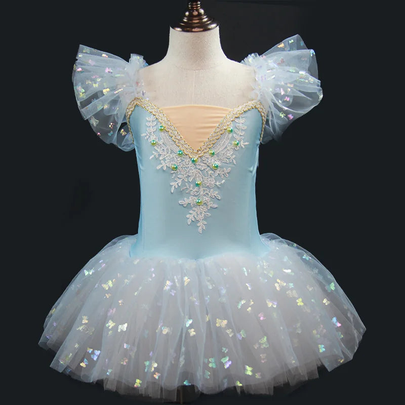 Kids Girls Sequined Ballet Leotard Tutu Dresses