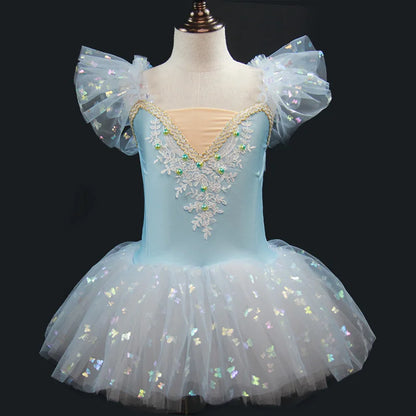Kids Girls Sequined Ballet Leotard Tutu Dresses childrensterritory