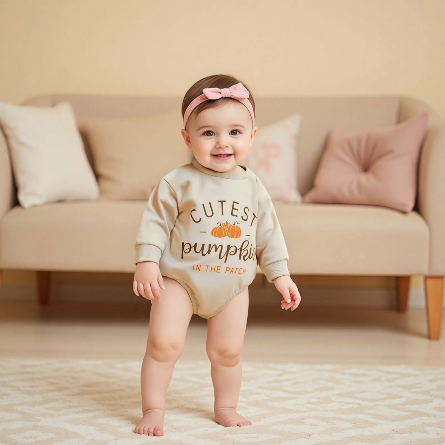 Letter and Pumpkin Print Baby Unisex Halloween Bodysuit