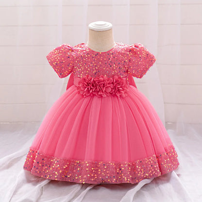 Baby Girl Sequin Lace Designed Fluffy Baptism, Birthday Dress