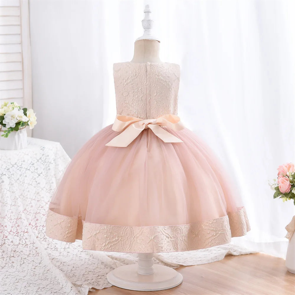 Kids Girls 3pcs/set Jacquard Pattern 3D Appliques Birthday Dresses