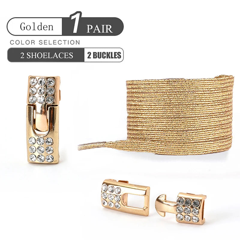 Colorful 1Pair Elastic Lace Shoelaces with Diamond Buckle