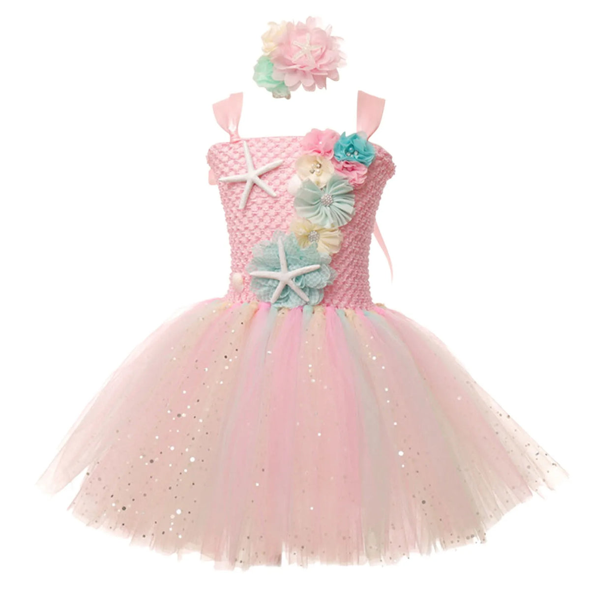 Kids Girls Mermaid and Starfish Design Tutu Party Dresses