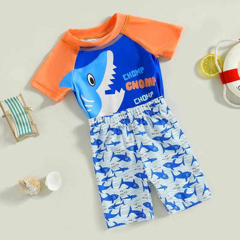 Shark Print Kids Boys Two Piece Swimwear Set
