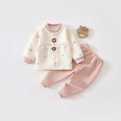 Baby Kids Long Sleeves Flower Design Winter Outfit Sets childrensterritory