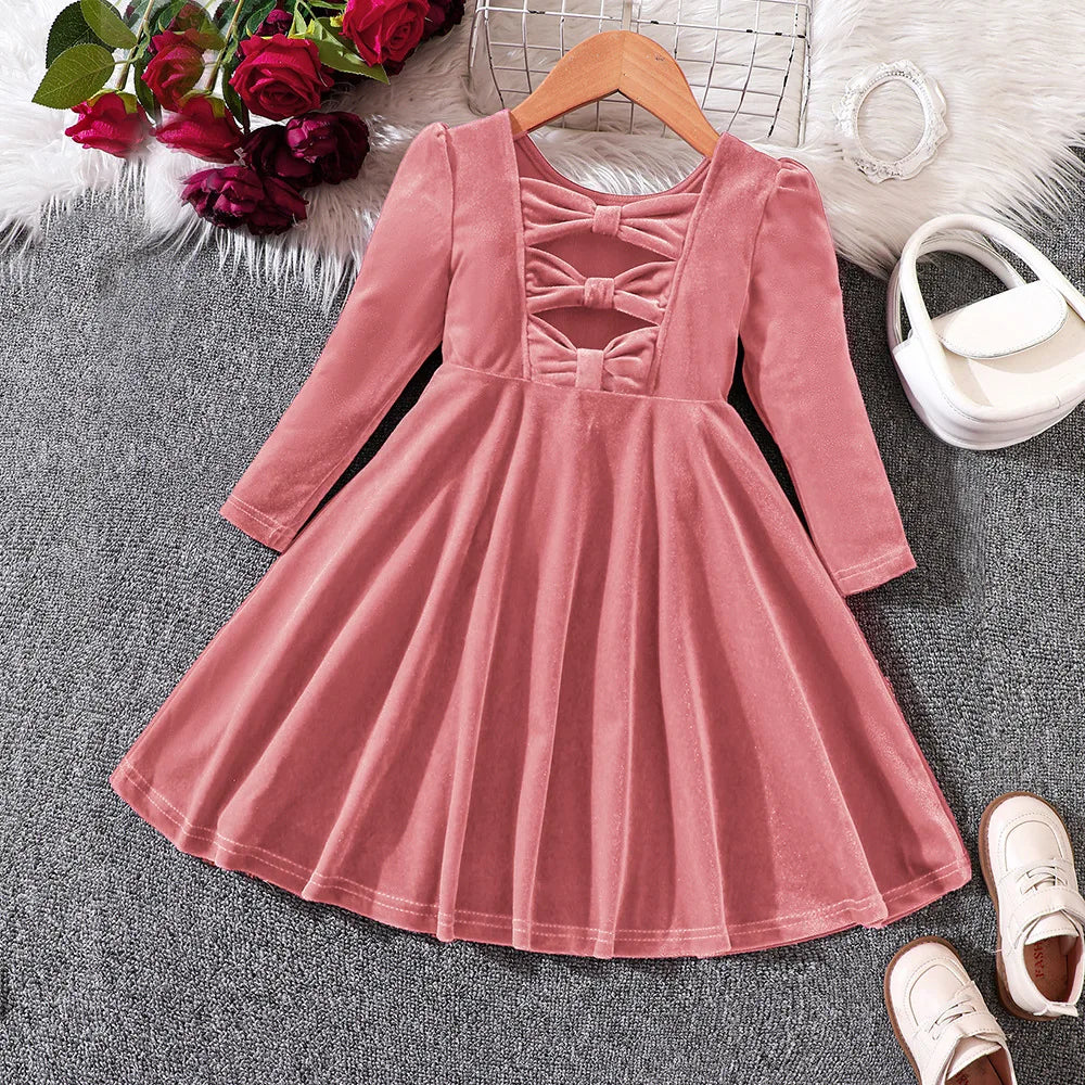 Girls’ Cozy Solid Color Long-Sleeve Winter Dresses
