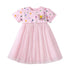 Kids Girls Cartoon Cat Embroidered Pink Summer Dress childrensterritory