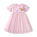 Kids Girls Cartoon Cat Embroidered Pink Summer Dress childrensterritory