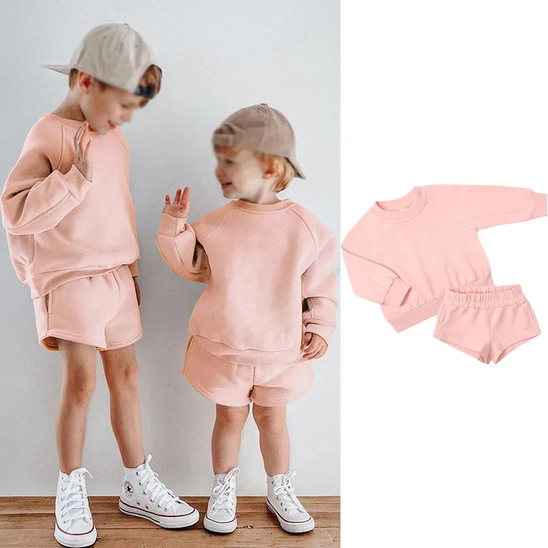 Kids Boys Girls Loose Sweatshirt with Elastic Joggers Shorts Set childrensterritory
