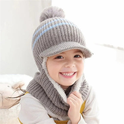 Kids Warm Knitted Plus Fleece Beanie with Face Cover childrensterritory