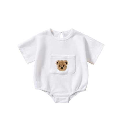 Baby Boys/Girls Bear Embroidery Waffle Bodysuit childrensterritory
