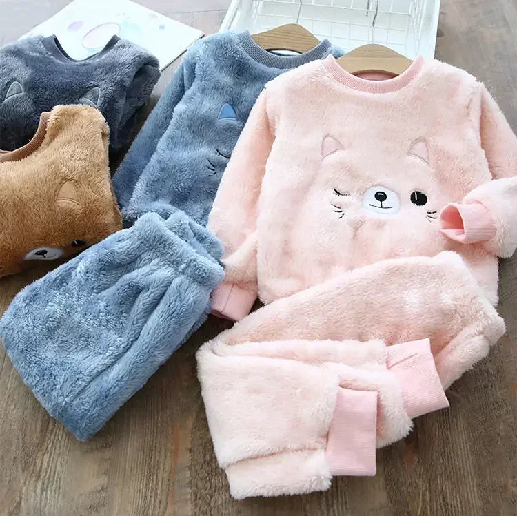 Girls Cartoon Design Long Sleeves Warm Clothing Set