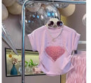 Kids Girls Floral Wrap-Hip Dress with a Heart Sequin T-shirt childrensterritory
