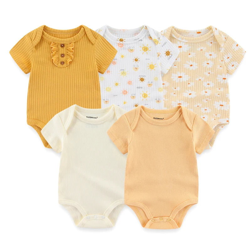Cartoon Print Baby Girls Short Sleeve Cotton Romper Set