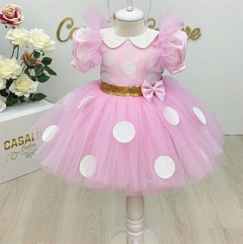 Baby/Kids Girls Wedding Party Dress With Gold Sequin Bow childrensterritory