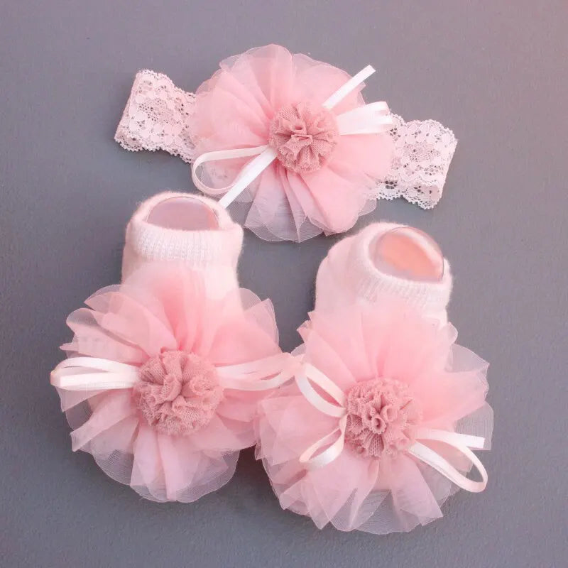 Lace Bows Design 2 Pcs/Set Crown Baby Headband Socks Set