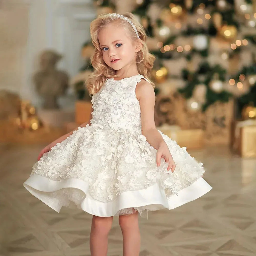 Kid Girl Ivory Tulle Lace Flower Girl Dress for Party