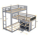 L-shaped Wooden Triple Bunk Bed With a Ladder and Storage Cabinet childrensterritory