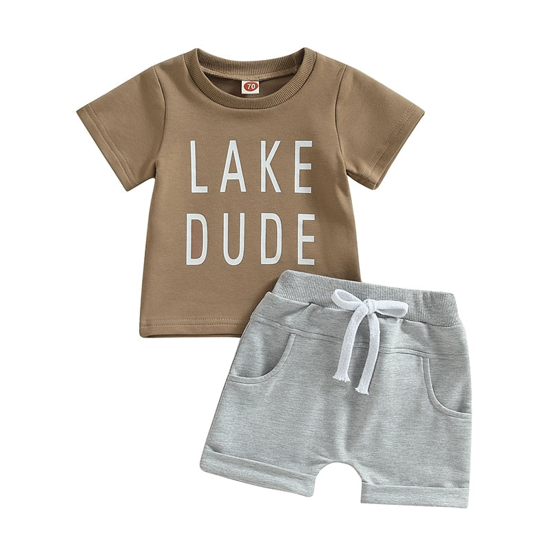 Lake Dude Letter Print Toddler Boys Casual Summer Outfit childrensterritory