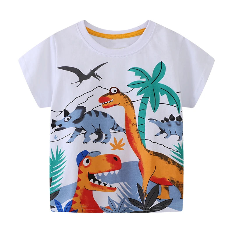 Little Boys Cartoon Dinosaurs Print Cotton T-Shirts childrensterritory