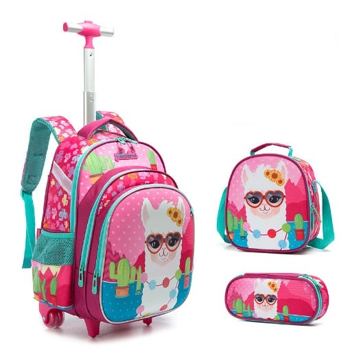 3D-printed Sequins Kids Wheeled Backpack 3 Piece Set childrensterritory