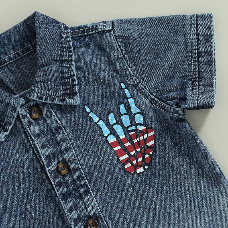 Hand Print Kids Independence Day Button Closure Shirt childrensterritory