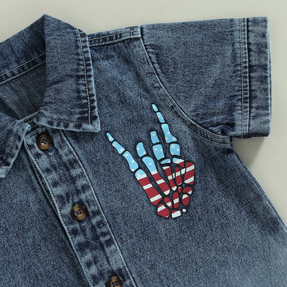 Hand Print Kids Independence Day Button Closure Shirt childrensterritory