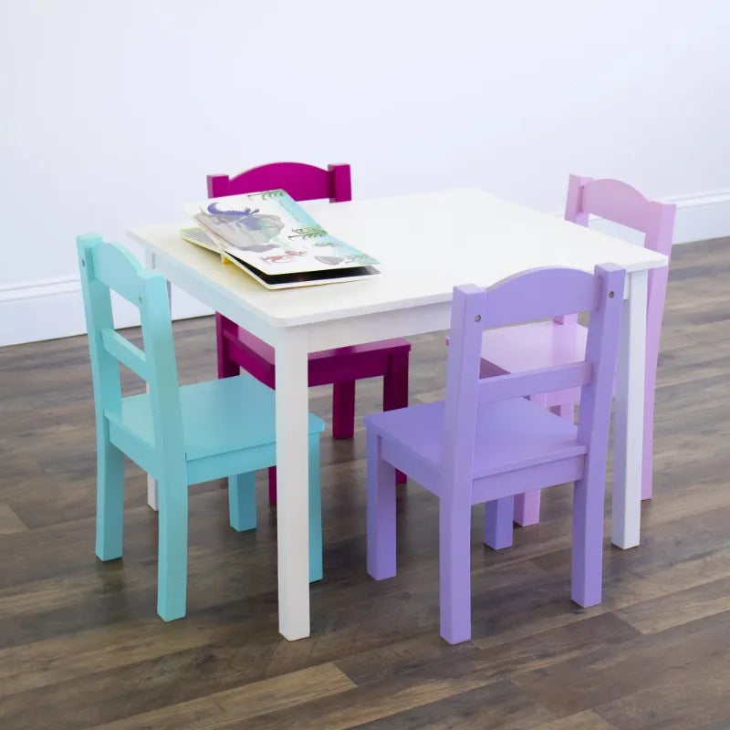 5 Piece Kids Wood Table and Chair Set for Playroom childrensterritory