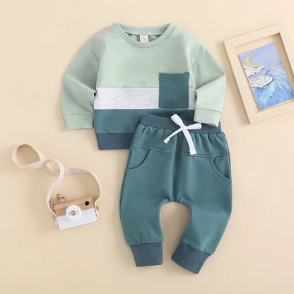 Infant Boys Contrast Color Sweatshirts and Long Pants Set
