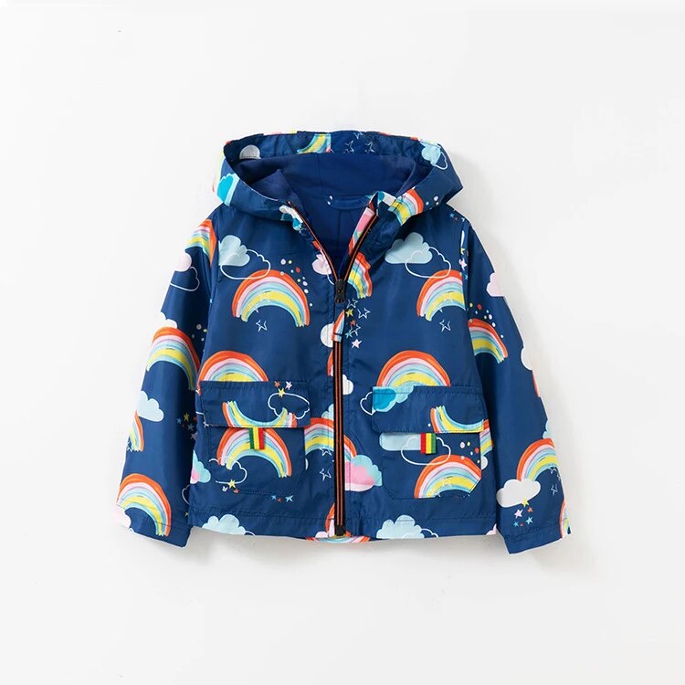 Kids Girl Flowers Cartoon Print Hooded Jackets Windbreaker childrensterritory