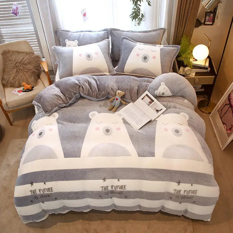 Flannel Fleece 1pc Winter Warm Duvet Cover for Kids Bed