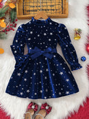 Girls' Full Sleeves Bowknot Design Party Dresses
